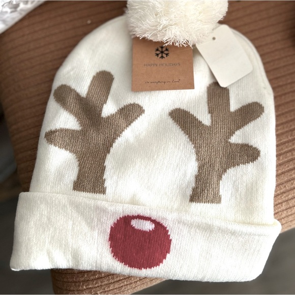 Reindeer Beanie, Holiday Knit Hat, Christmas Beanie, Gift for her, - Picture 1 of 1